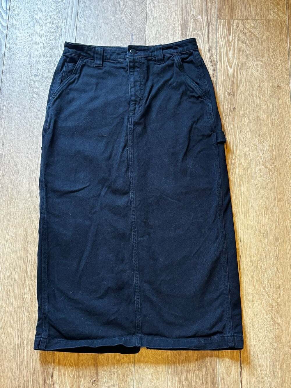 TNA Aritzia Black Denim Carpenter Midi Skirt
